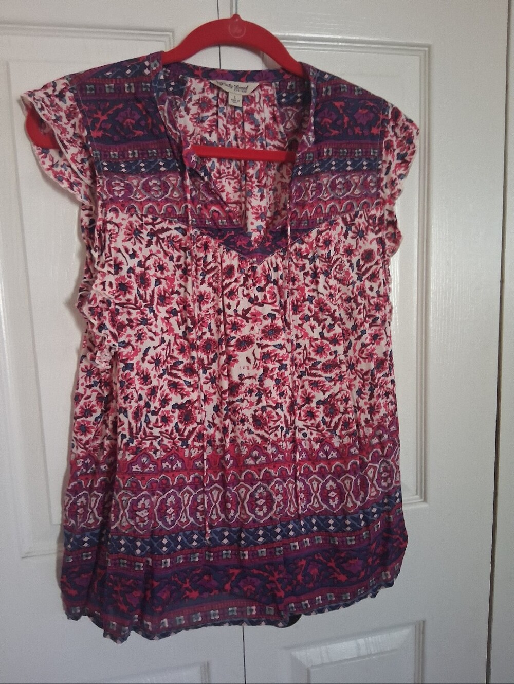 Lucky Brand Pink & Purple Floral Cap-SleeveTunic